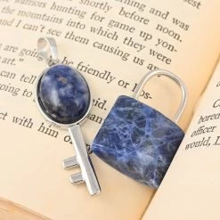 Dark Blue Sodalite Set Of 2 Lock And Key Pendant In Silvertone 26.45 Ctw -Jewelry store 4155478 1