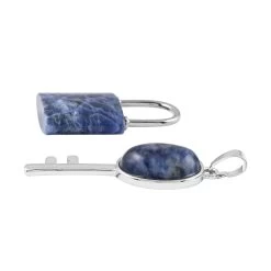 Dark Blue Sodalite Set Of 2 Lock And Key Pendant In Silvertone 26.45 Ctw -Jewelry store 4155478 3