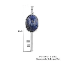 Dark Blue Sodalite Set Of 2 Lock And Key Pendant In Silvertone 26.45 Ctw -Jewelry store 4155478 4