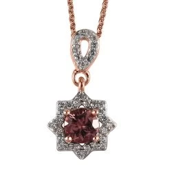 Red Rose Apatite And White Zircon Floral Pendant Necklace 20 Inches In Vermeil Rose Gold Over Sterling Silver 1.00 Ctw