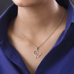 Mom And Baby Pendant In 14K Yellow Gold Over And Sterling Silver With Stainless Steel Necklace 20 Inches -Jewelry store 4164497 2