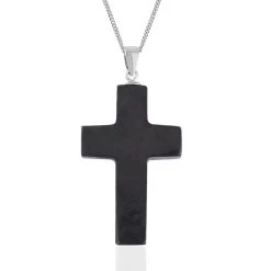 Shungite Cross Pendant Necklace 18 Inches In Rhodium Over Sterling Silver 17.50 Ctw