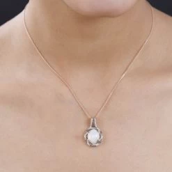 Premium Ethiopian Welo Opal, White And Champagne Zircon Pendant Necklace 20 Inches In Vermeil Rose Gold Over Sterling Silver 3.30 Ctw -Jewelry store 4172755 2