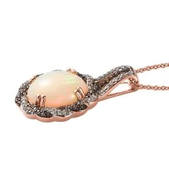 Premium Ethiopian Welo Opal, White And Champagne Zircon Pendant Necklace 20 Inches In Vermeil Rose Gold Over Sterling Silver 3.30 Ctw -Jewelry store 4172755 3
