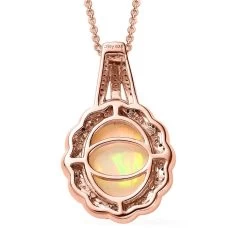 Premium Ethiopian Welo Opal, White And Champagne Zircon Pendant Necklace 20 Inches In Vermeil Rose Gold Over Sterling Silver 3.30 Ctw -Jewelry store 4172755 4