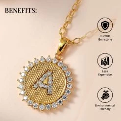 Moissanite Initial A Sun Medallion Coin Pendant With Cable Chain 20 Inches In Vermeil Yellow Gold Over Sterling Silver 1.40 Ctw -Jewelry store 4172900 3