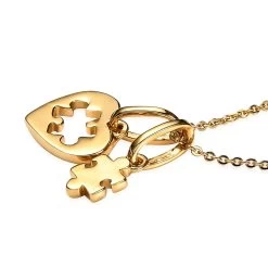 Doorbuster Vermeil YG Over Sterling Silver Heart Puzzle Piece Pendant Necklace (20 Inches) (3.30 G) -Jewelry store 4174094 3