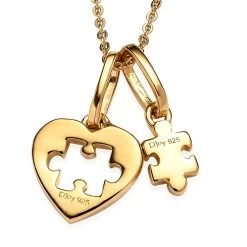 Doorbuster Vermeil YG Over Sterling Silver Heart Puzzle Piece Pendant Necklace (20 Inches) (3.30 G) -Jewelry store 4174094 4