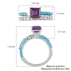 Asscher Cut African Amethyst, Moissanite And Blue Enamel Open Band Set Of 2 Ring In Platinum Over Sterling Silver 1.60 Ctw -Jewelry store 4174846 6