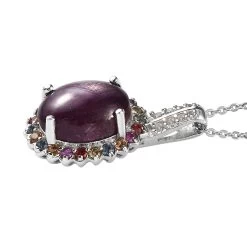 Indian Star Ruby And Multi Gemstone Floral Pendant Necklace 20 Inches In Platinum Over Sterling Silver 7.40 Ctw -Jewelry store 4175577 3