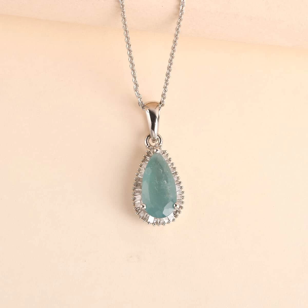 Grandidierite And Diamond Halo Pendant Necklace 20 Inches In Platinum Over Sterling Silver 2.00 Ctw 4 Grandidierite And Diamond Halo Pendant Necklace 20 Inches In Platinum Over Sterling Silver 2.00 Ctw - Image 2