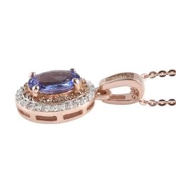 Tanzanite, Natural White And Champagne Diamond Halo Pendant Necklace 20 Inches In Vermeil Rose Gold Over Sterling Silver 1.40 Ctw -Jewelry store 4187394 3