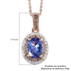 Tanzanite, Natural White And Champagne Diamond Halo Pendant Necklace 20 Inches In Vermeil Rose Gold Over Sterling Silver 1.40 Ctw -Jewelry store 4187394 6