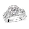 100 Facet Moissanite Bridal Set Of 2 Ring In Platinum Over Sterling Silver 2.65 Ctw