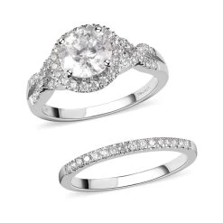 100 Facet Moissanite Bridal Set Of 2 Ring In Platinum Over Sterling Silver 2.65 Ctw 12 100 Facet Moissanite Bridal Set Of 2 Ring In Platinum Over Sterling Silver 2.65 Ctw -Jewelry store 4189616 3