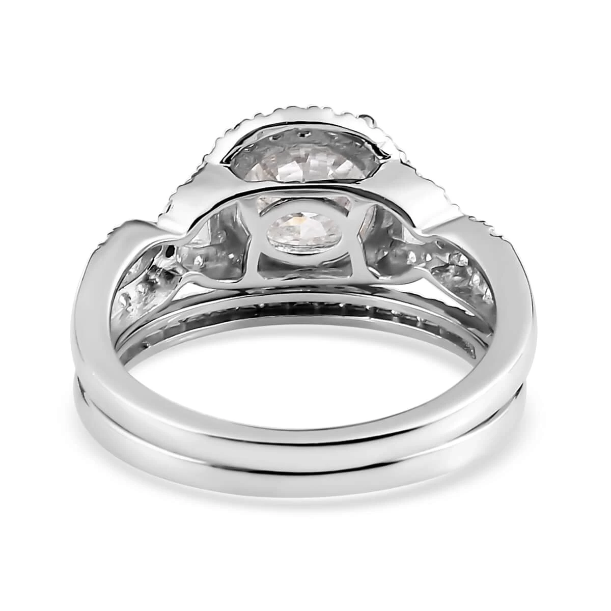 100 Facet Moissanite Bridal Set Of 2 Ring In Platinum Over Sterling Silver 2.65 Ctw 8 100 Facet Moissanite Bridal Set Of 2 Ring In Platinum Over Sterling Silver 2.65 Ctw - Image 6