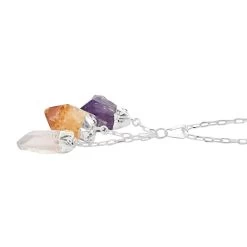 Clear Quartz And Multi Gemstone Pendant Necklace 28.5-30.5 Inches In Silvertone 42.50 Ctw -Jewelry store 4195634 2