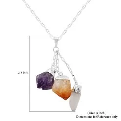 Clear Quartz And Multi Gemstone Pendant Necklace 28.5-30.5 Inches In Silvertone 42.50 Ctw -Jewelry store 4195634 4