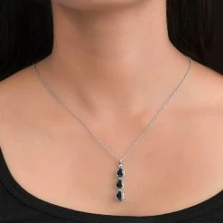 Midnight Sapphire Pendant Necklace 20 Inches In Stainless Steel 5.20 Ctw -Jewelry store 4198179 2