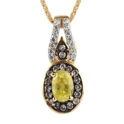 Premium Sava Sphene, Champagne And White Zircon Halo Pendant Necklace 20 Inches In Vermeil Yellow Gold Over Sterling Silver 0.85 Ctw
