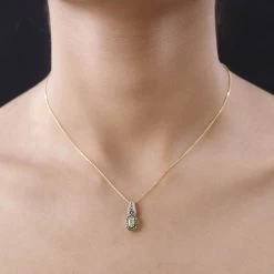 Premium Sava Sphene, Champagne And White Zircon Halo Pendant Necklace 20 Inches In Vermeil Yellow Gold Over Sterling Silver 0.85 Ctw -Jewelry store 4199255 2