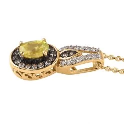 Premium Sava Sphene, Champagne And White Zircon Halo Pendant Necklace 20 Inches In Vermeil Yellow Gold Over Sterling Silver 0.85 Ctw -Jewelry store 4199255 3