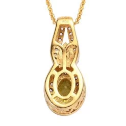 Premium Sava Sphene, Champagne And White Zircon Halo Pendant Necklace 20 Inches In Vermeil Yellow Gold Over Sterling Silver 0.85 Ctw -Jewelry store 4199255 4