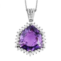 African Amethyst, White Zircon Pendant Necklace (20 Inches) In Platinum Over Sterling Silver 19.10 Ctw