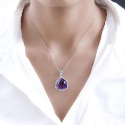 African Amethyst, White Zircon Pendant Necklace (20 Inches) In Platinum Over Sterling Silver 19.10 Ctw -Jewelry store 4199775 2