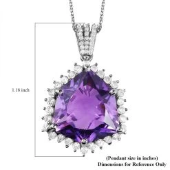 African Amethyst, White Zircon Pendant Necklace (20 Inches) In Platinum Over Sterling Silver 19.10 Ctw -Jewelry store 4199775 6