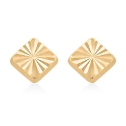 14K Yellow Gold Polished Elongated Hoop, Diamond-Cut Circle & Square Screwback Set Of 3 Earrings 1.25 Grams -Jewelry store 4207191 6