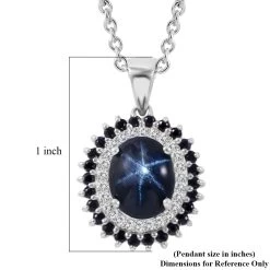 Blue Star Sapphire (DF) And Multi Gemstone Double Halo Pendant Necklace 18 Inches In Platinum Over Sterling Silver 5.15 Ctw -Jewelry store 4211318 5