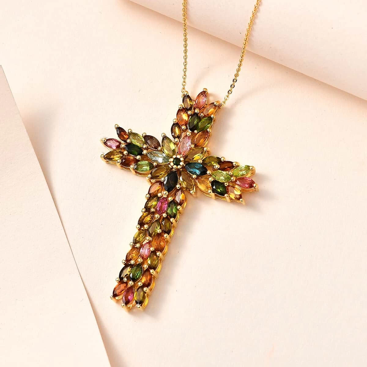 Premium Multi-Tourmaline Pendant Necklace 20 Inches In Vermeil Yellow Gold Over Sterling Silver 6.85 Ctw 4 Premium Multi-Tourmaline Pendant Necklace 20 Inches In Vermeil Yellow Gold Over Sterling Silver 6.85 Ctw - Image 2