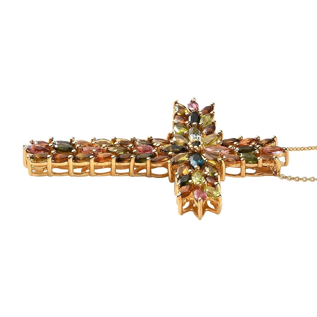 Premium Multi-Tourmaline Pendant Necklace 20 Inches In Vermeil Yellow Gold Over Sterling Silver 6.85 Ctw 6 Premium Multi-Tourmaline Pendant Necklace 20 Inches In Vermeil Yellow Gold Over Sterling Silver 6.85 Ctw - Image 4