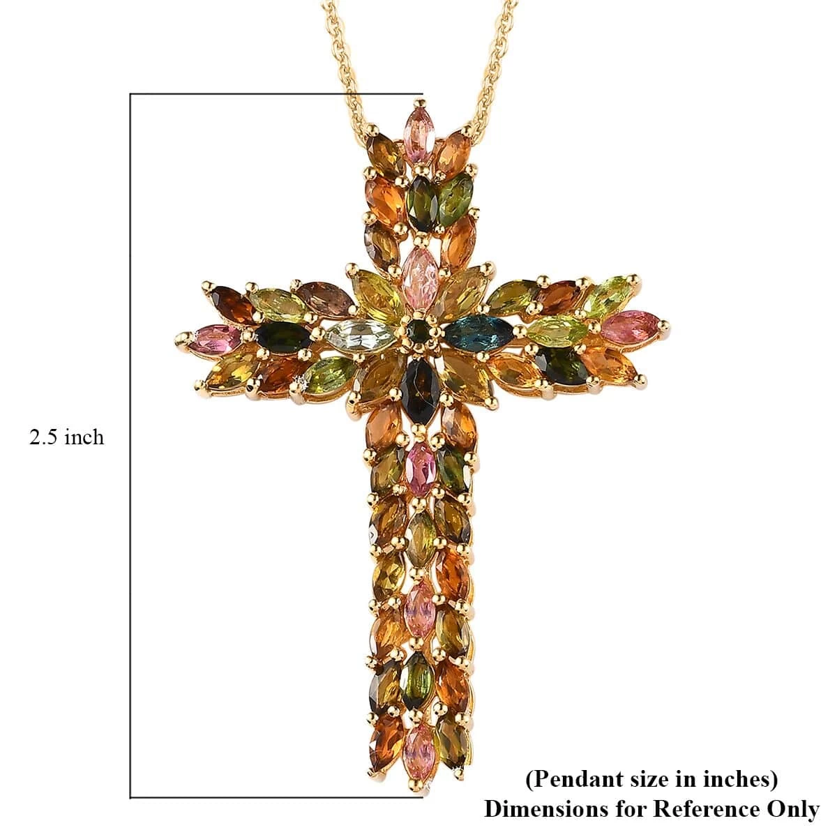 Premium Multi-Tourmaline Pendant Necklace 20 Inches In Vermeil Yellow Gold Over Sterling Silver 6.85 Ctw 9 Premium Multi-Tourmaline Pendant Necklace 20 Inches In Vermeil Yellow Gold Over Sterling Silver 6.85 Ctw - Image 7