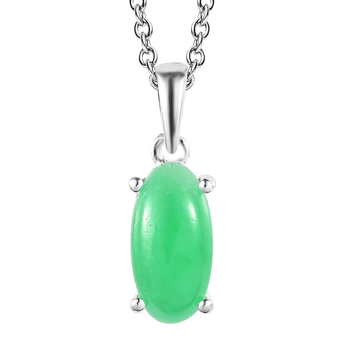 Green Jade (D) Solitaire Pendant In Sterling Silver With Stainless Steel Necklace (20 Inches) 2.50 Ctw 3 Green Jade (D) Solitaire Pendant In Sterling Silver With Stainless Steel Necklace (20 Inches) 2.50 Ctw
