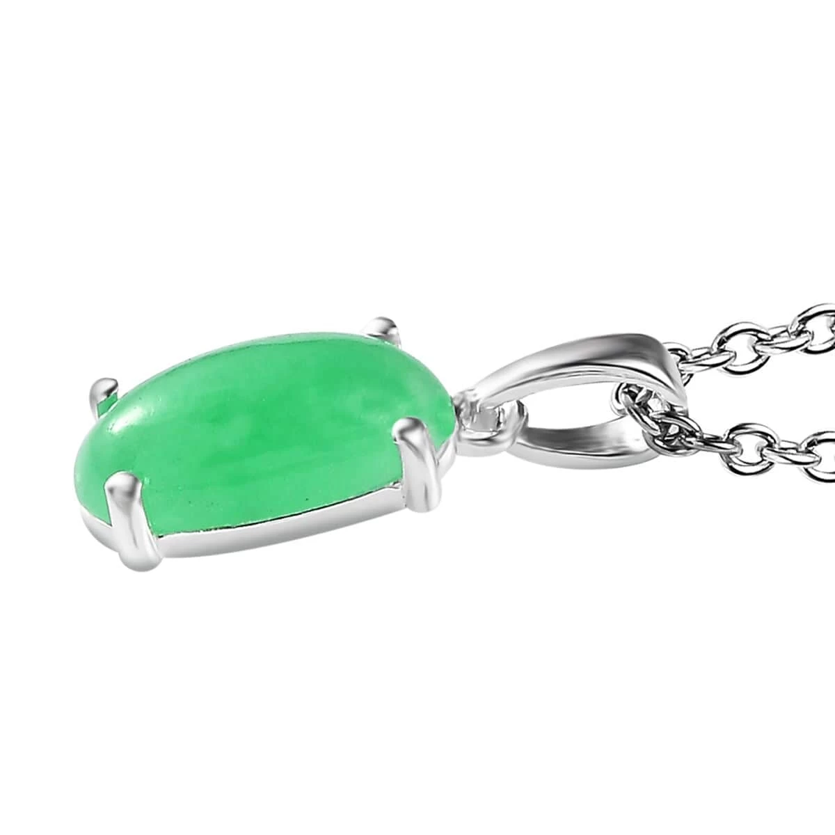 Green Jade (D) Solitaire Pendant In Sterling Silver With Stainless Steel Necklace (20 Inches) 2.50 Ctw 6 Green Jade (D) Solitaire Pendant In Sterling Silver With Stainless Steel Necklace (20 Inches) 2.50 Ctw - Image 4