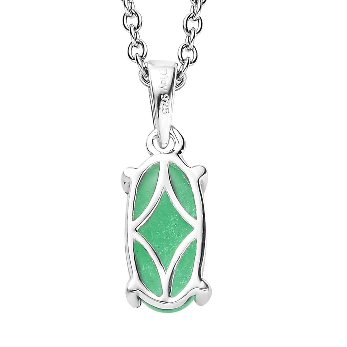 Green Jade (D) Solitaire Pendant In Sterling Silver With Stainless Steel Necklace (20 Inches) 2.50 Ctw 7 Green Jade (D) Solitaire Pendant In Sterling Silver With Stainless Steel Necklace (20 Inches) 2.50 Ctw - Image 5