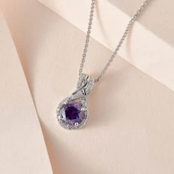 Royal Purple Moissanite And White Moissanite Pendant Necklace 20 Inches In Platinum Over Sterling Silver 1.15 Ctw -Jewelry store 4214335 1
