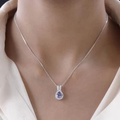 Royal Purple Moissanite And White Moissanite Pendant Necklace 20 Inches In Platinum Over Sterling Silver 1.15 Ctw -Jewelry store 4214335 2