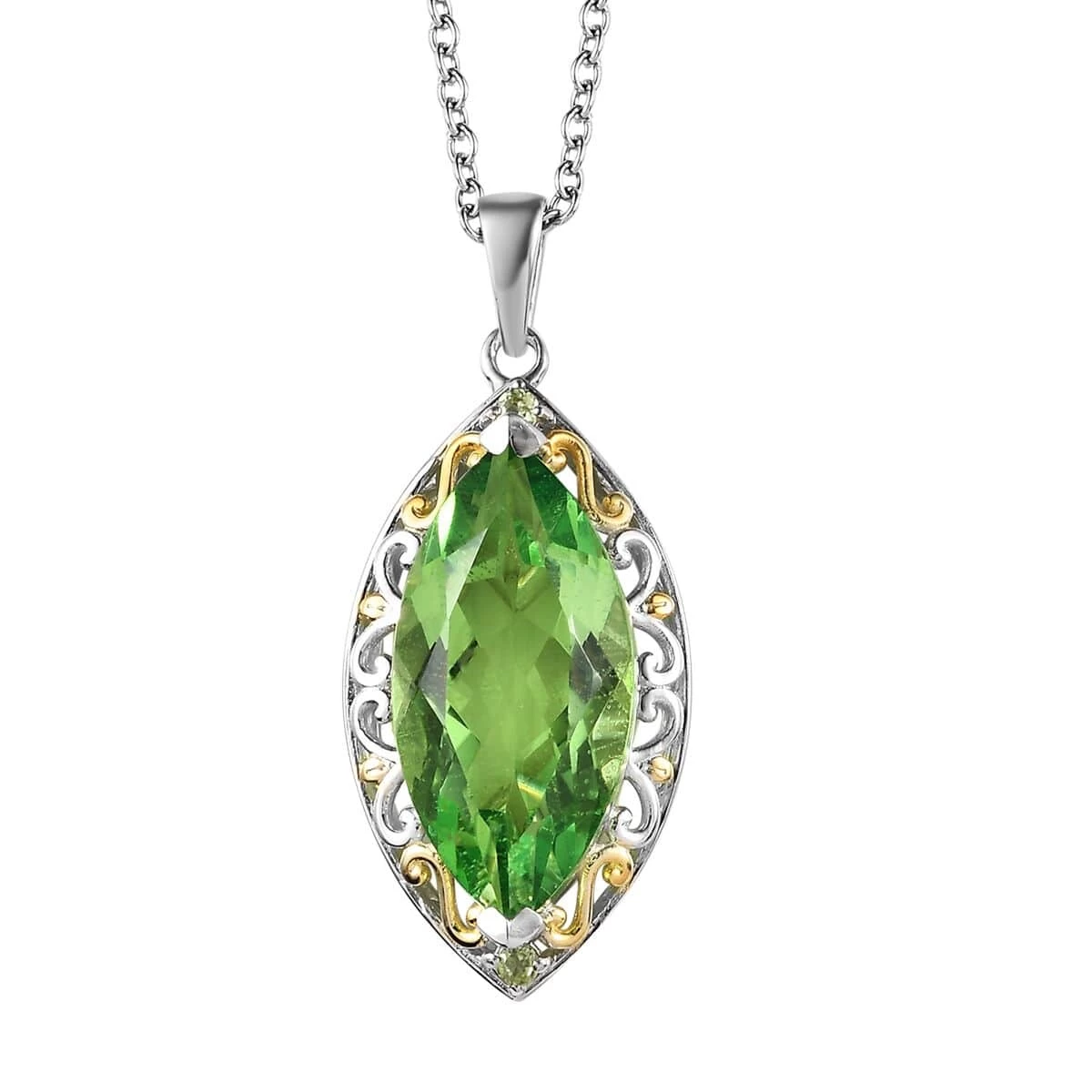 Karis Chartreuse Quartz And Peridot Pendant In 18K YG Plated And Platinum Bond With Stainless Steel Necklace 20 Inches 11.10 Ctw 3 Karis Chartreuse Quartz And Peridot Pendant In 18K YG Plated And Platinum Bond With Stainless Steel Necklace 20 Inches 11.10 Ctw