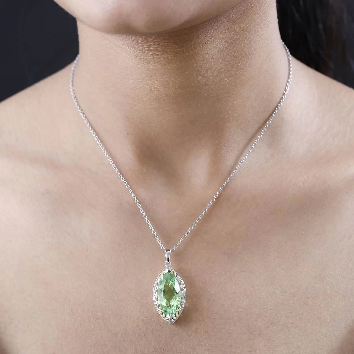 Karis Chartreuse Quartz And Peridot Pendant In 18K YG Plated And Platinum Bond With Stainless Steel Necklace 20 Inches 11.10 Ctw 5 Karis Chartreuse Quartz And Peridot Pendant In 18K YG Plated And Platinum Bond With Stainless Steel Necklace 20 Inches 11.10 Ctw - Image 3