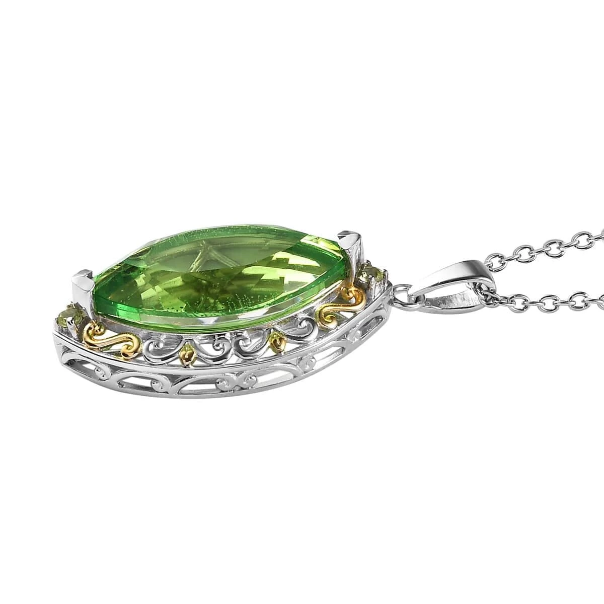 Karis Chartreuse Quartz And Peridot Pendant In 18K YG Plated And Platinum Bond With Stainless Steel Necklace 20 Inches 11.10 Ctw 6 Karis Chartreuse Quartz And Peridot Pendant In 18K YG Plated And Platinum Bond With Stainless Steel Necklace 20 Inches 11.10 Ctw - Image 4