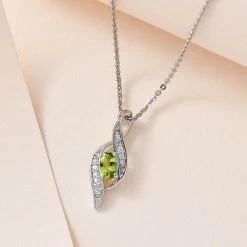 Premium Natural Calabar Green Tourmaline And Moissanite Pendant Necklace 20 Inches In Platinum Over Sterling Silver 0.30 Ctw -Jewelry store 4217180 1