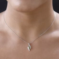 Premium Natural Calabar Green Tourmaline And Moissanite Pendant Necklace 20 Inches In Platinum Over Sterling Silver 0.30 Ctw -Jewelry store 4217180 2