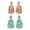 Set Of 2 Multi Color Seed Beaded Earrings In Goldtone -Jewelry store 4223127