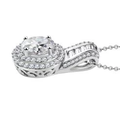 Moissanite Double Halo Pendant Necklace 20 Inches In Platinum Over Sterling Silver 3.10 Ctw 12 Moissanite Double Halo Pendant Necklace 20 Inches In Platinum Over Sterling Silver 3.10 Ctw -Jewelry store 4224257 3