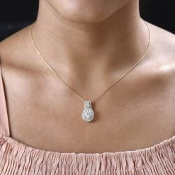 Moissanite Double Halo Pendant Necklace 20 Inches In Vermeil Yellow Gold Over Sterling Silver 3.10 Ctw 11 Moissanite Double Halo Pendant Necklace 20 Inches In Vermeil Yellow Gold Over Sterling Silver 3.10 Ctw -Jewelry store 4224259 2