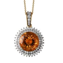 Doorbuster Serra Gaucha Citrine And Moissanite Halo Pendant Necklace 20 Inches In Vermeil Yellow Gold Over Sterling Silver 9.00 Ctw