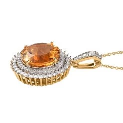 Doorbuster Serra Gaucha Citrine And Moissanite Halo Pendant Necklace 20 Inches In Vermeil Yellow Gold Over Sterling Silver 9.00 Ctw -Jewelry store 4224877 3